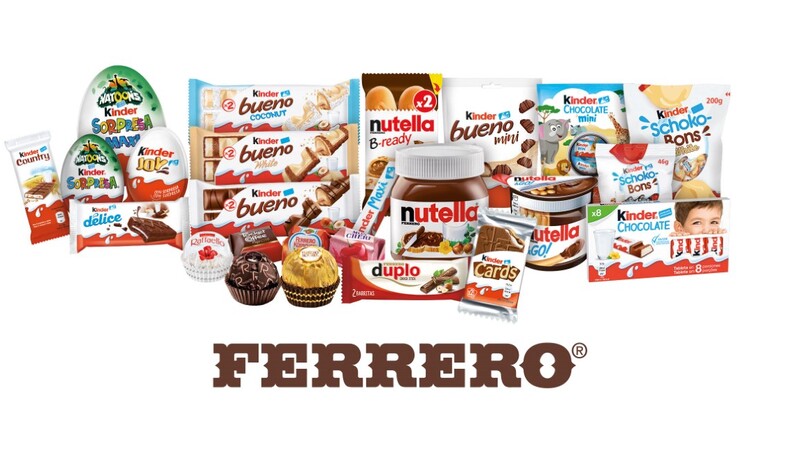 Os principais produtos vendidos pela Ferrero.